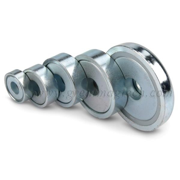 Neodymium Pot Magnets with cylindrical borehole for sale 