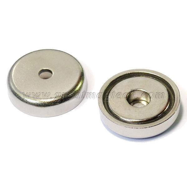 Neodymium Pot Magnets with cylindrical borehole for sale 